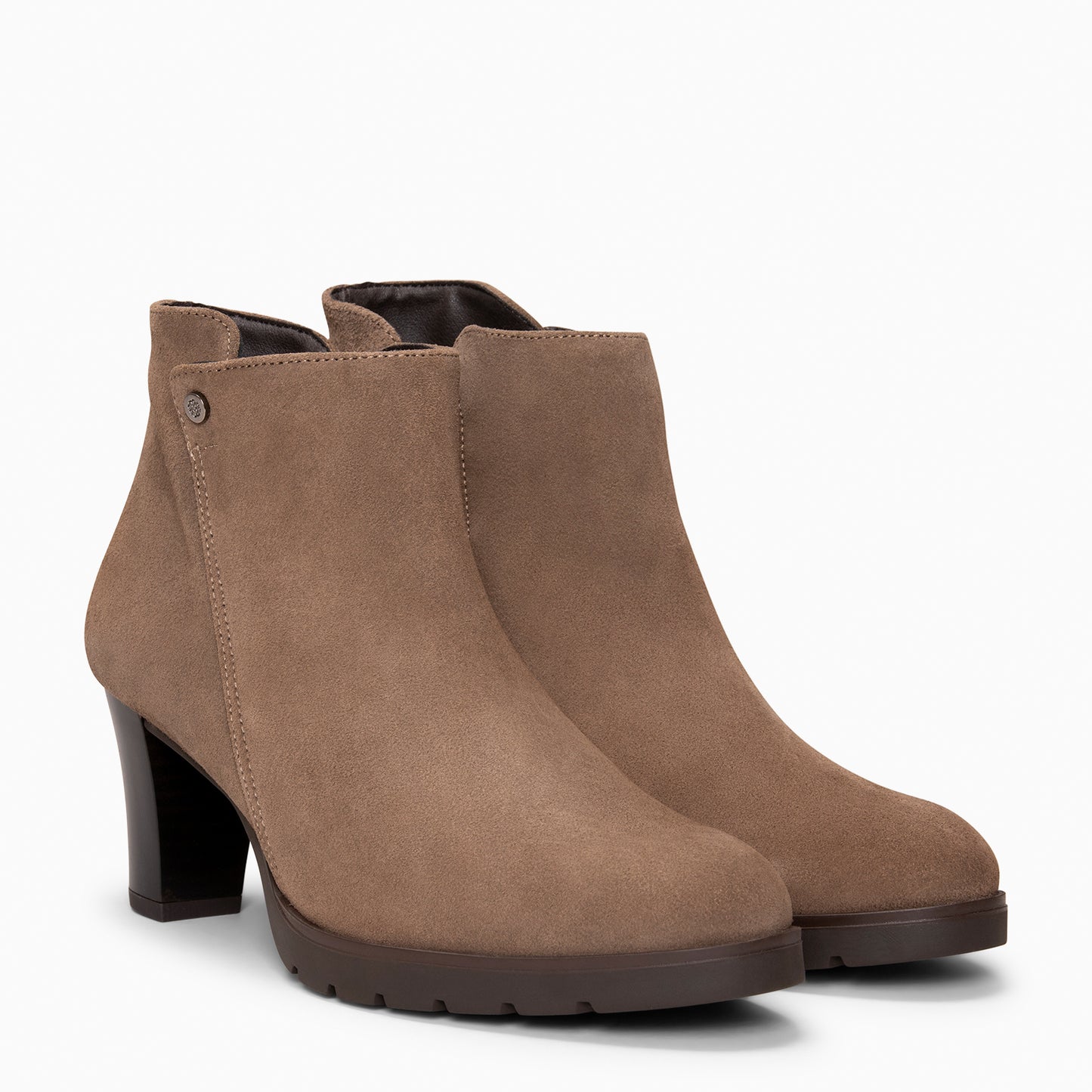 PRAGA – Botines con tacón de piel de seraje TAUPE