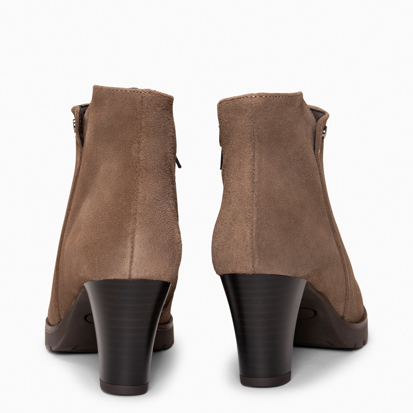 PRAGA – Botines con tacón de piel de seraje TAUPE