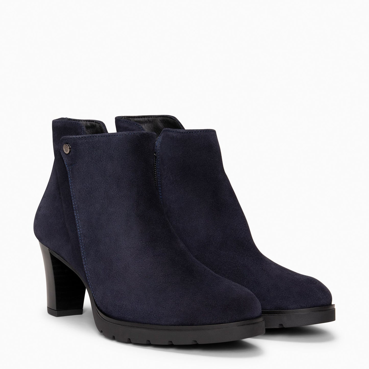 PRAGA – Botines con tacón de piel de seraje MARINO