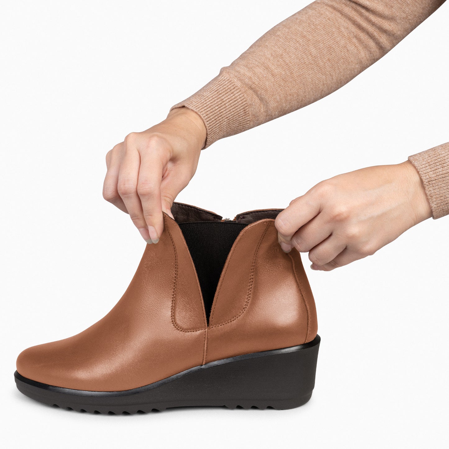 CARLI - Botins femininos com cunha CAMEL