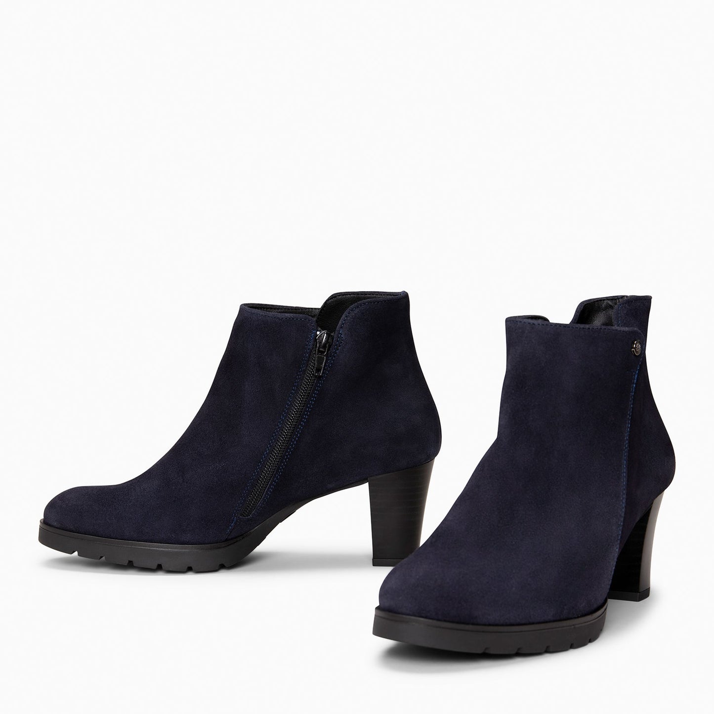 PRAGA – Botines con tacón de piel de seraje MARINO