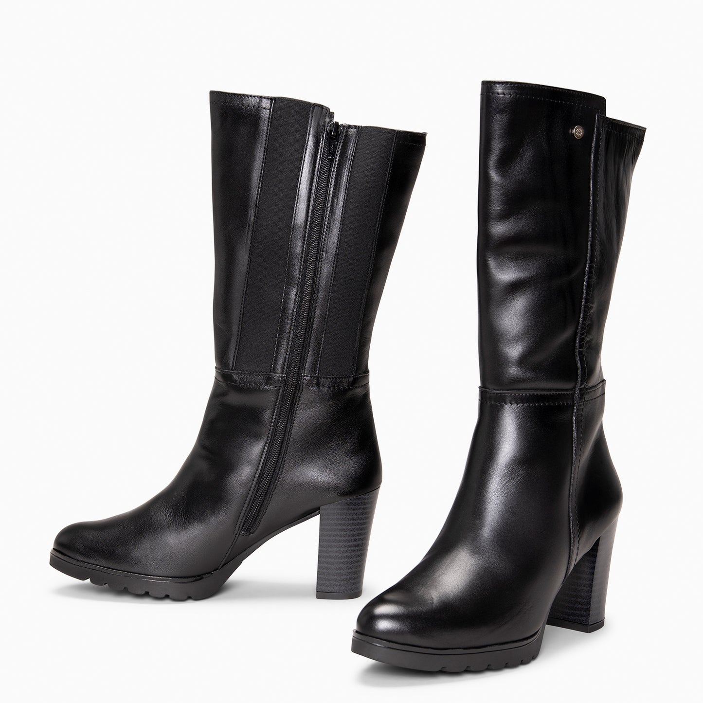 ARIANA XL – Botas de tacón y plataforma altas en piel NEGRO