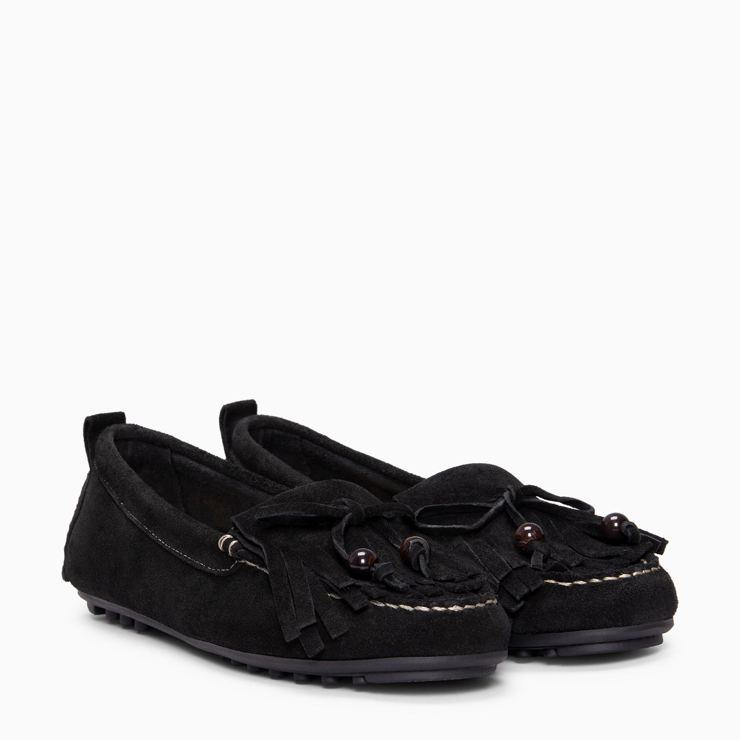 HABANA- Mocasines planos de ante con flecos y borlas NEGRO