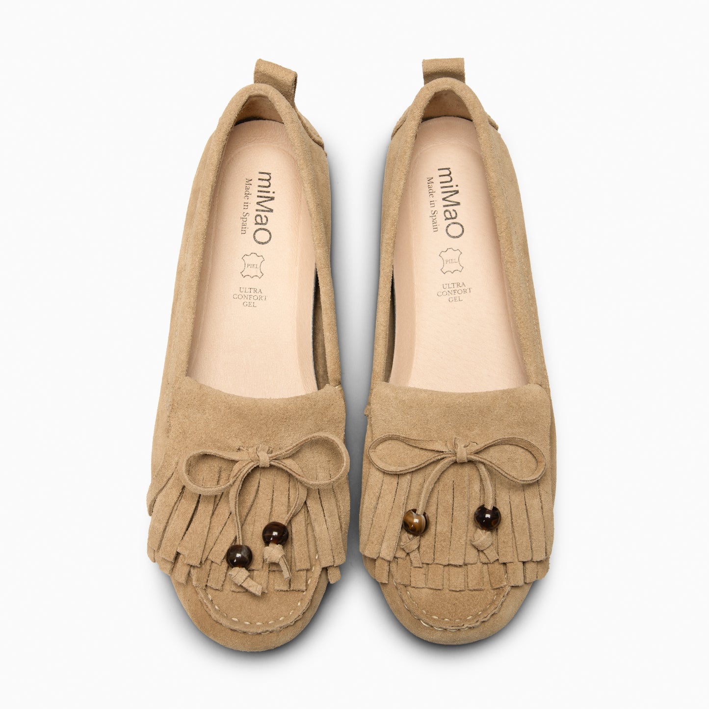 HABANA- Mocasines planos de ante con flecos y borlas BEIGE