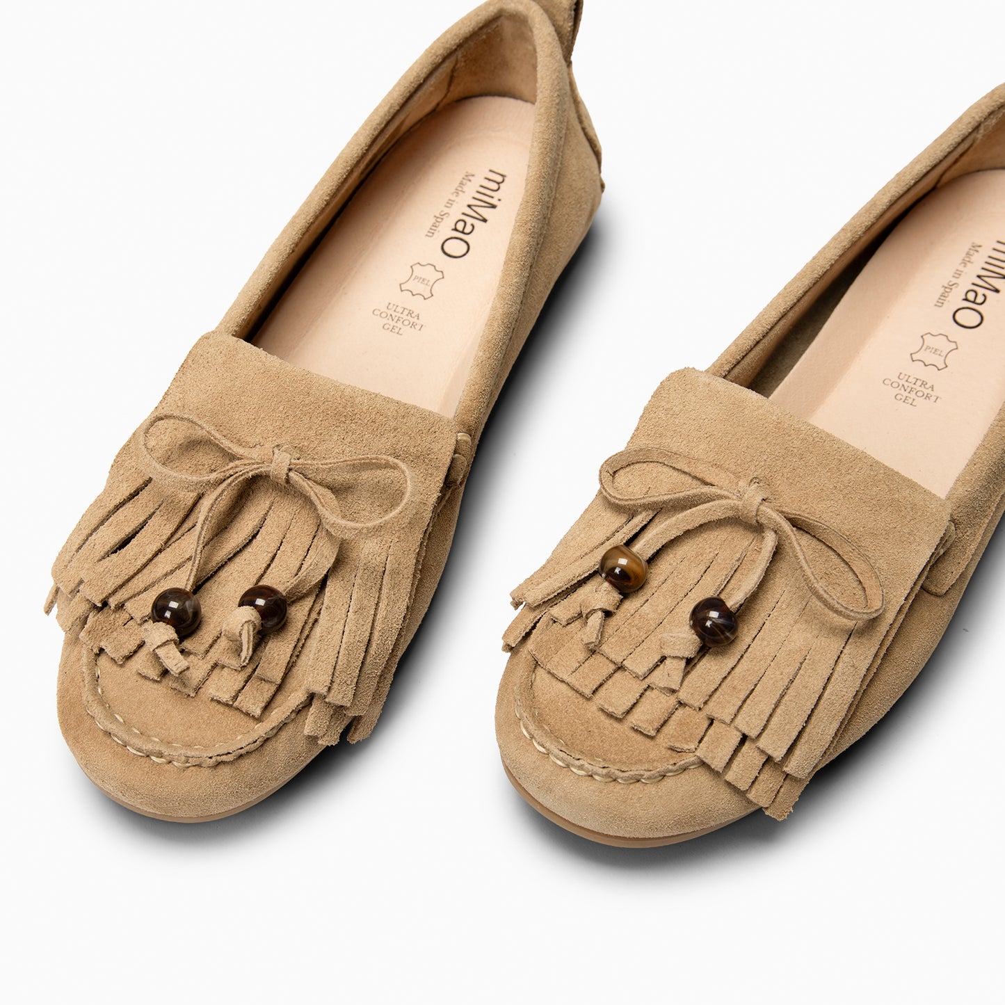 HABANA- Mocasines planos de ante con flecos y borlas BEIGE