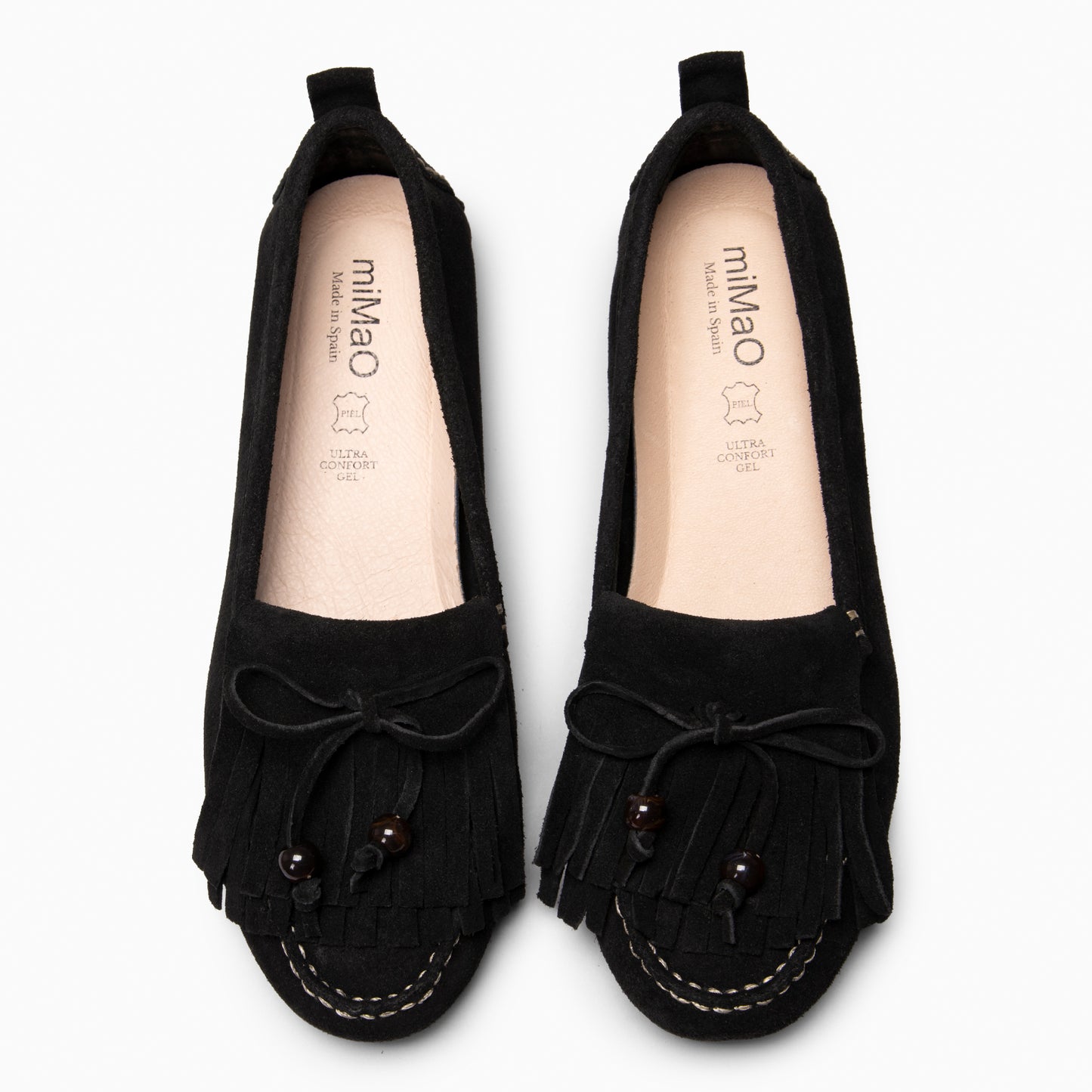 HABANA- Mocasines planos de ante con flecos y borlas NEGRO