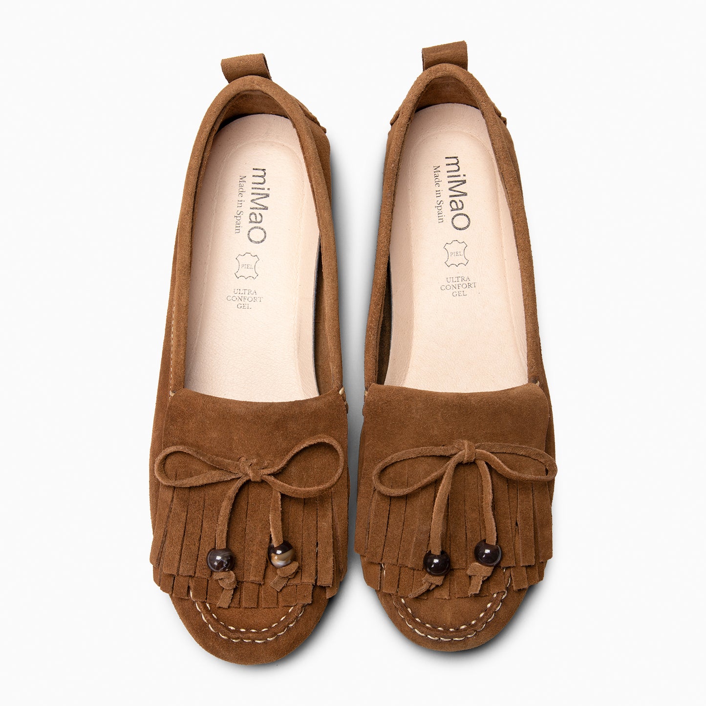 HABANA- Mocasines planos de ante con flecos y borlas CUERO
