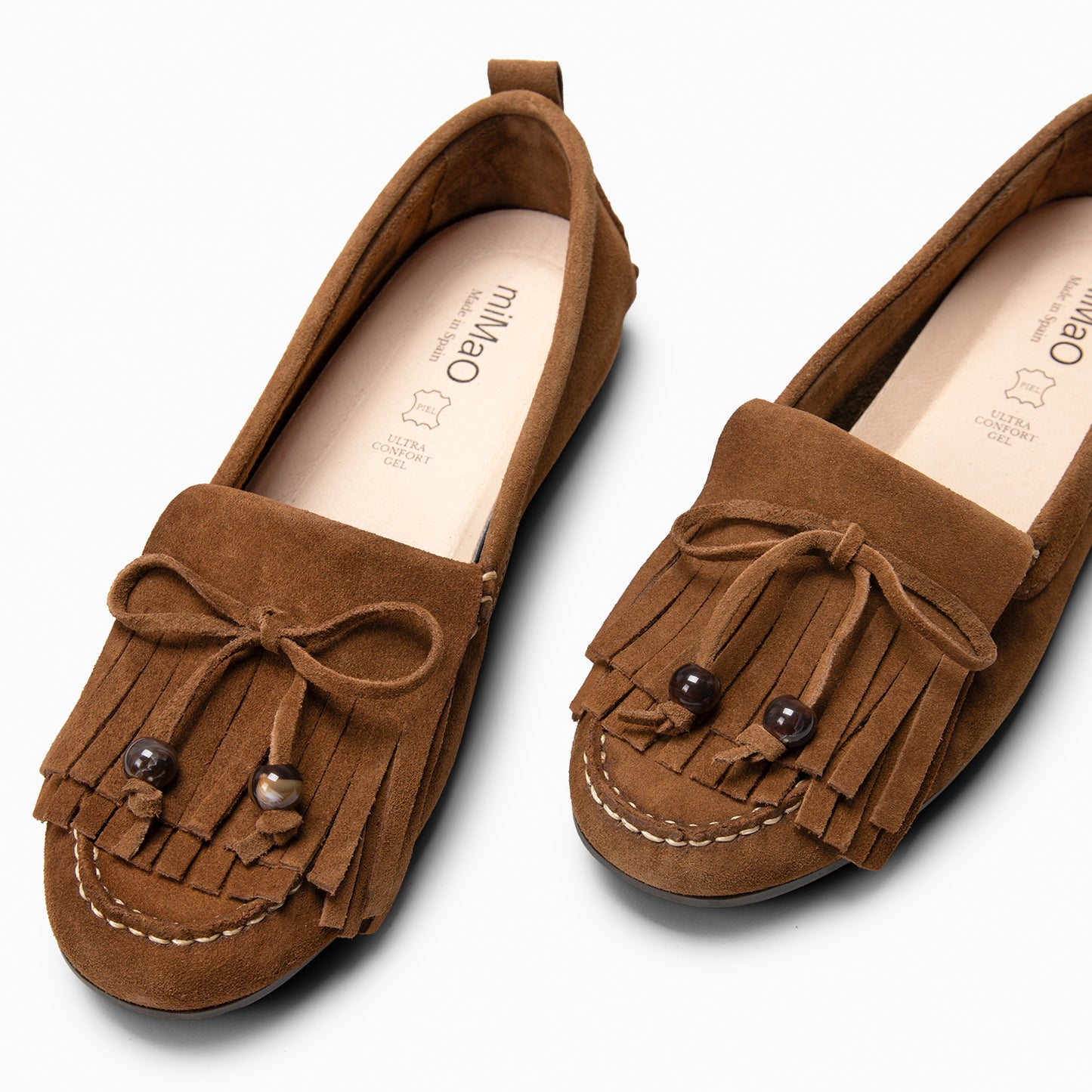 HABANA- Mocasines planos de ante con flecos y borlas CUERO