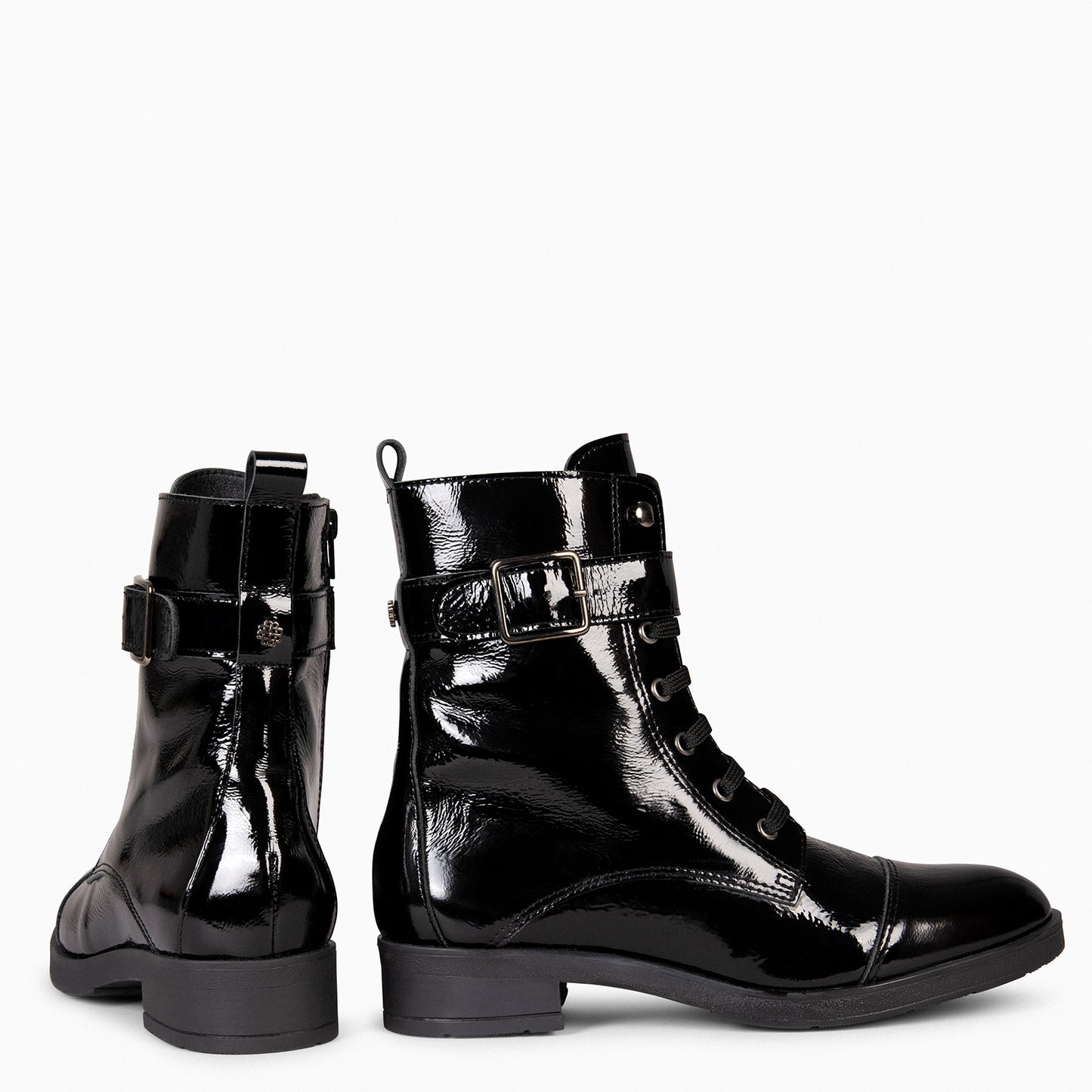 BELFAST – Botines con cordones de piel  NEGRO CHAROL