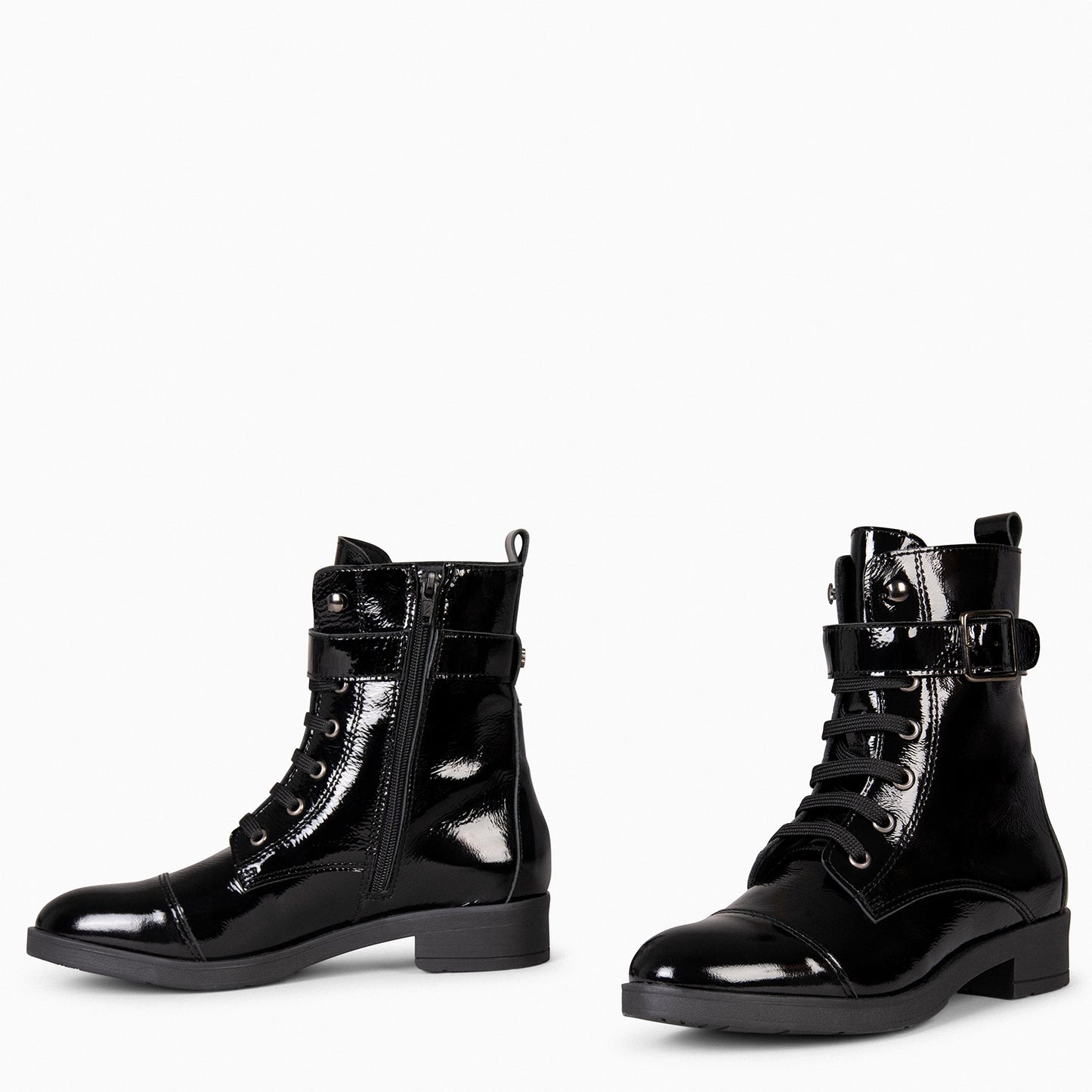 BELFAST – Botines con cordones de piel  NEGRO CHAROL