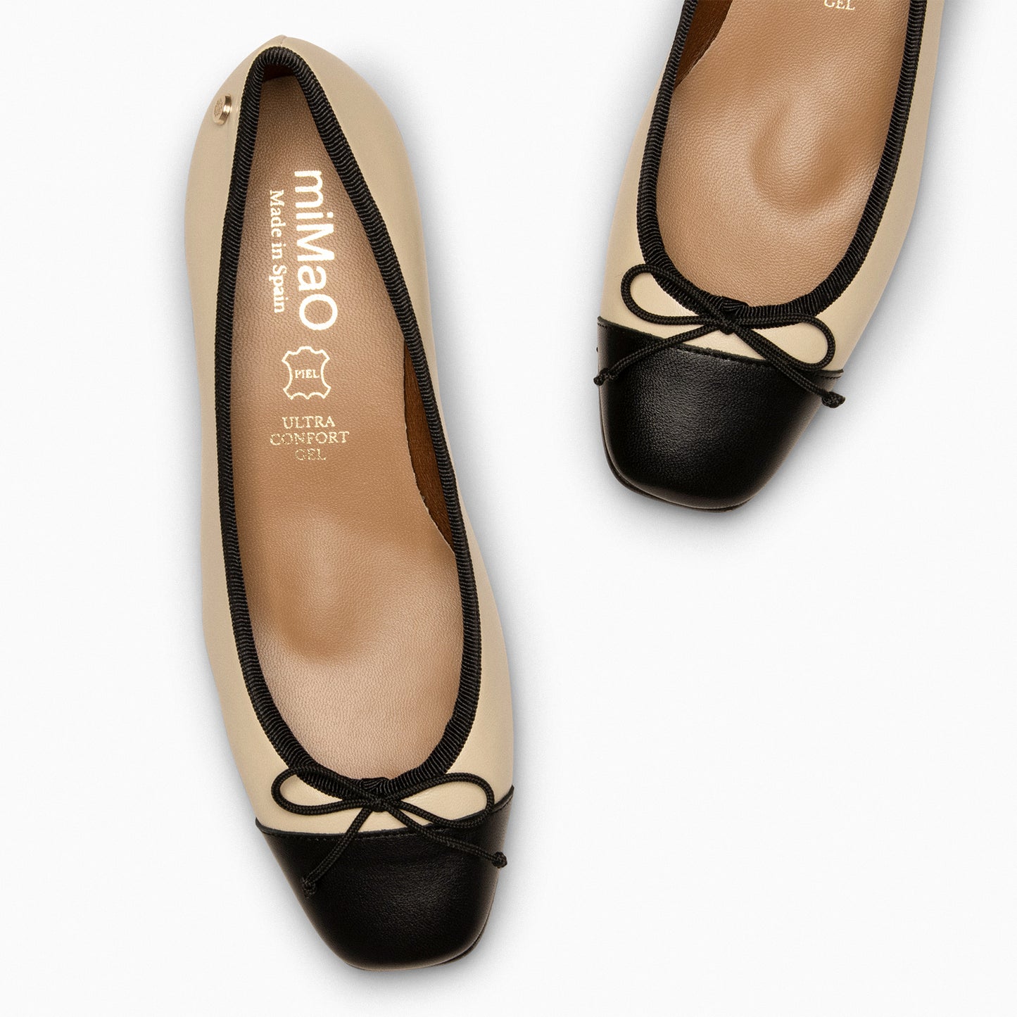 GLAMOUR – Ballerines en cuir verni BEIGE avec talon et pointe