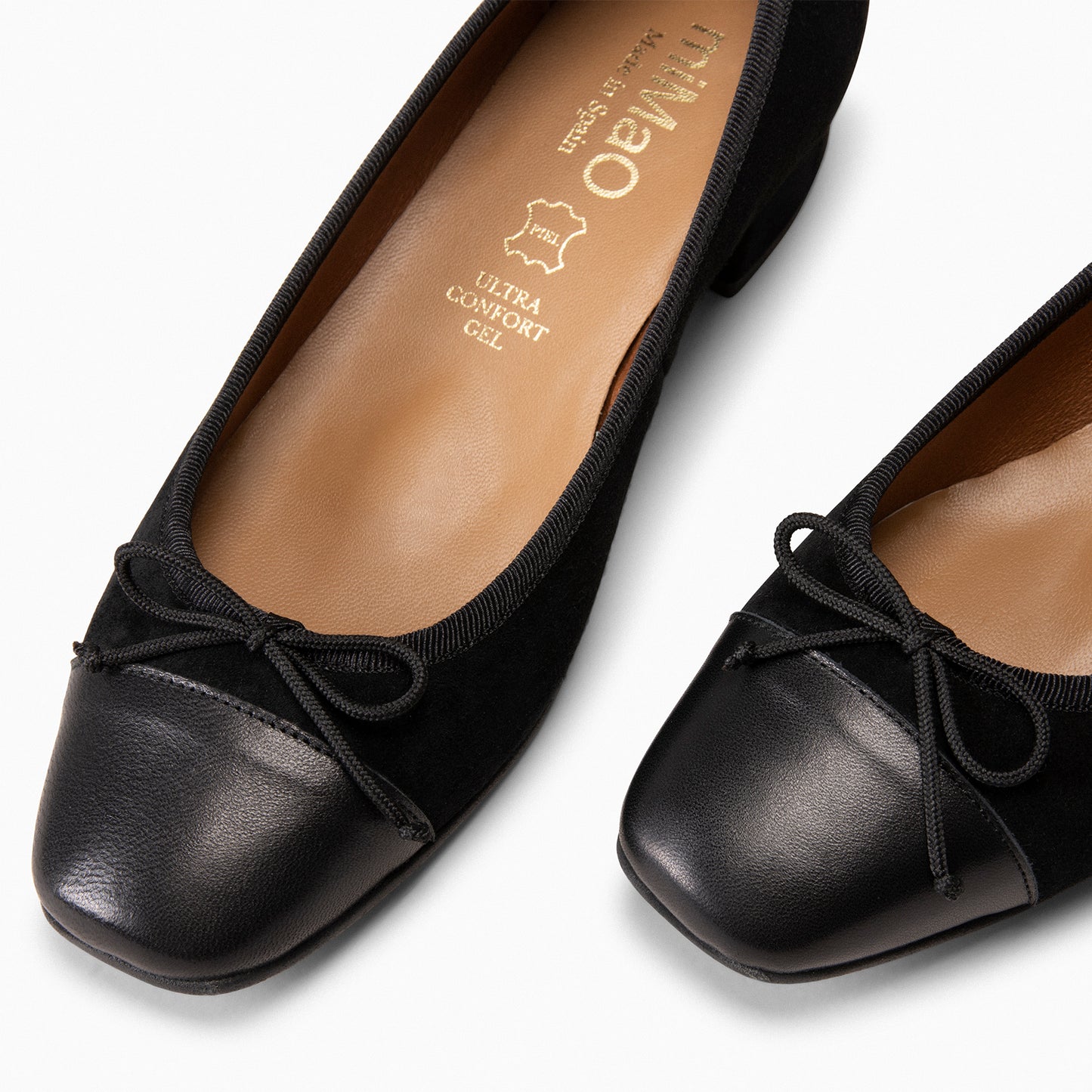 GLAMOUR – Ballerines en cuir verni NOIR avec talon et pointe