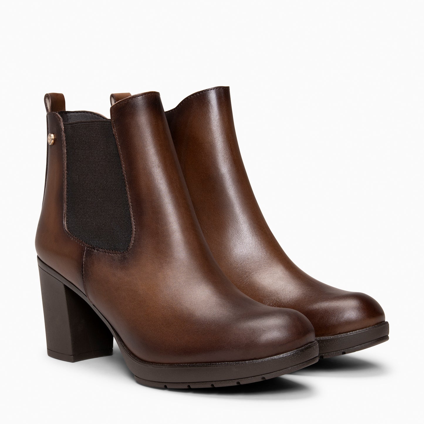 SABRINA – Botin de tacón alto con elástico lateral CAMEL