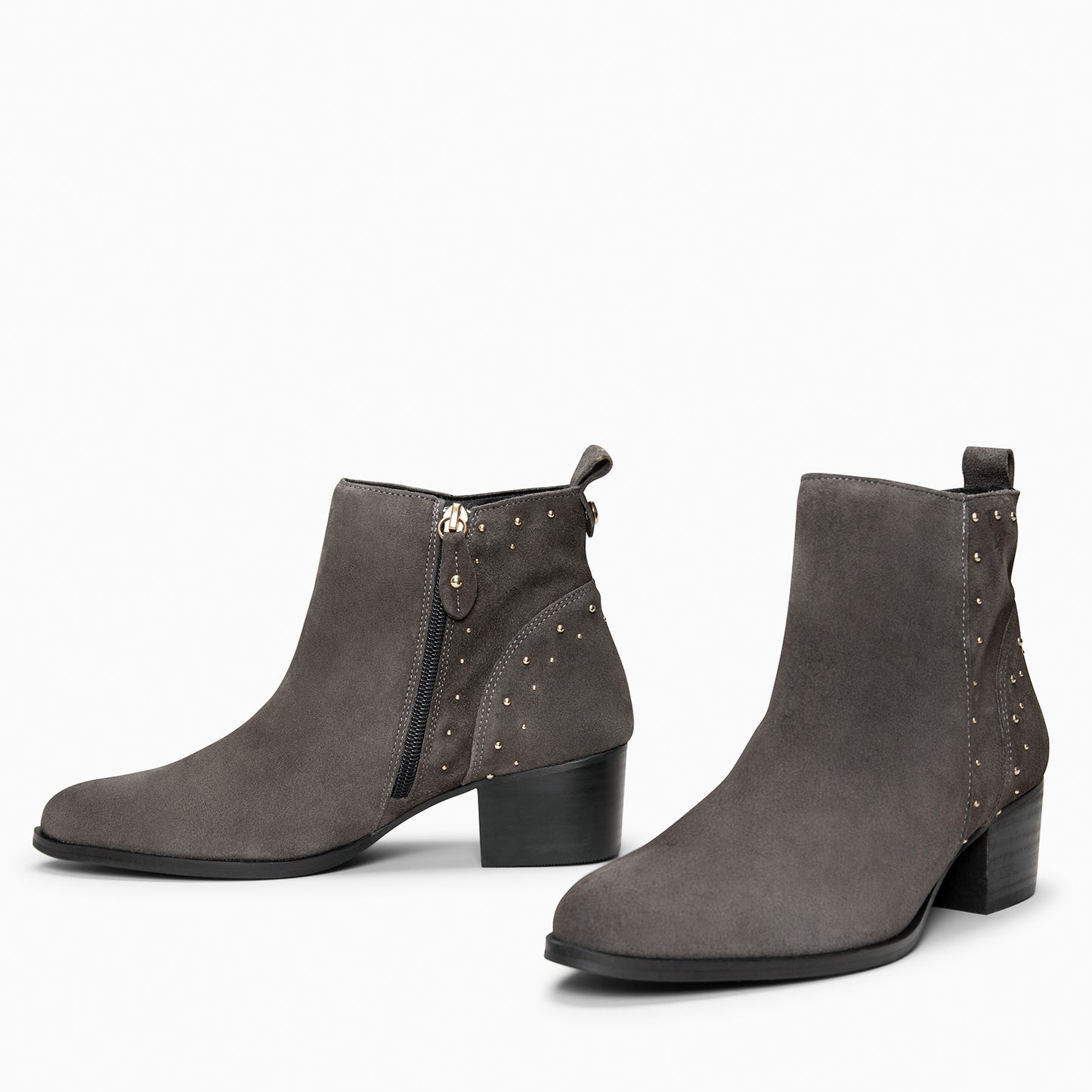 DUSTY– botines de serraje con tachas GRIS