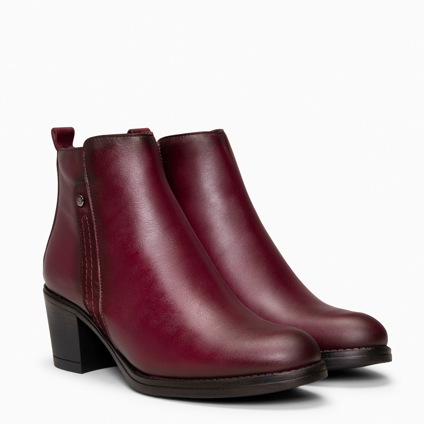 MONTSE – Botin de tacón ancho de piel BURDEOS