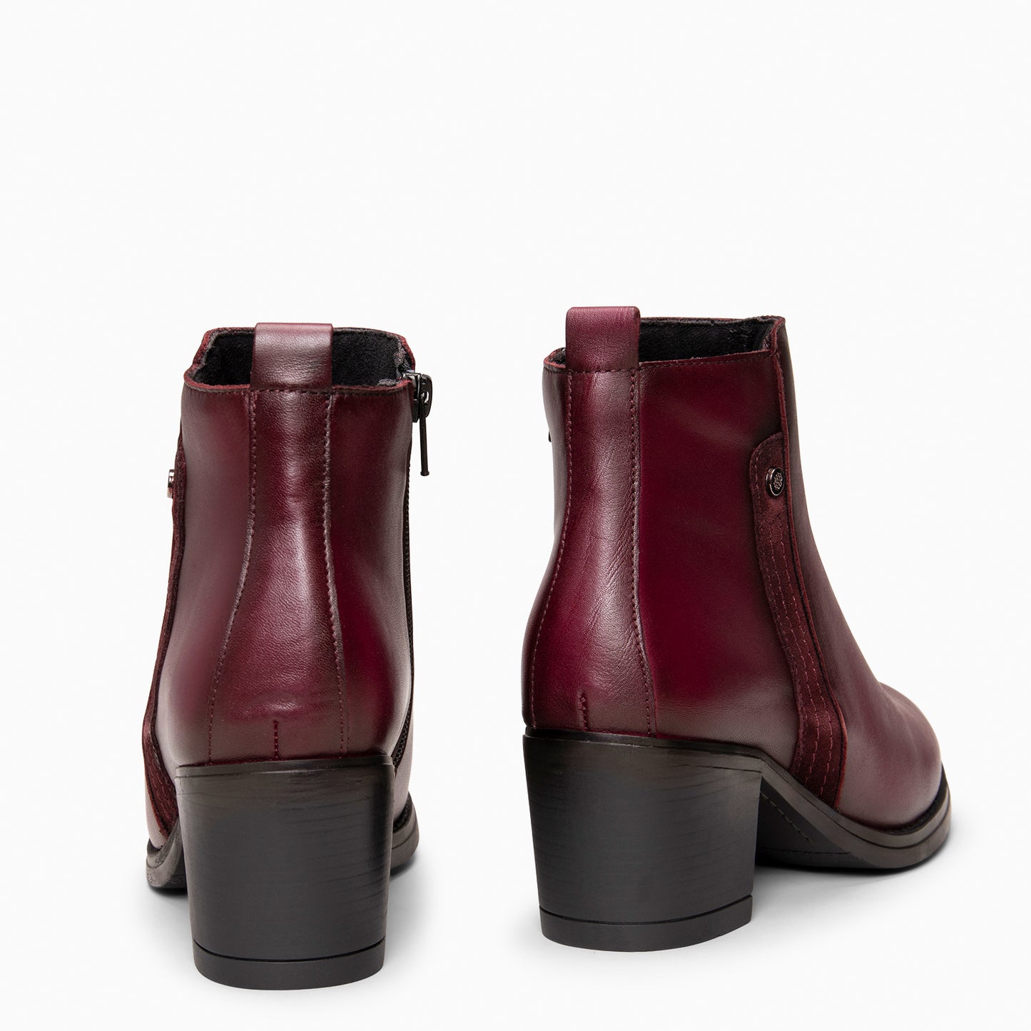 MONTSE – Botin de tacón ancho de piel BURDEOS