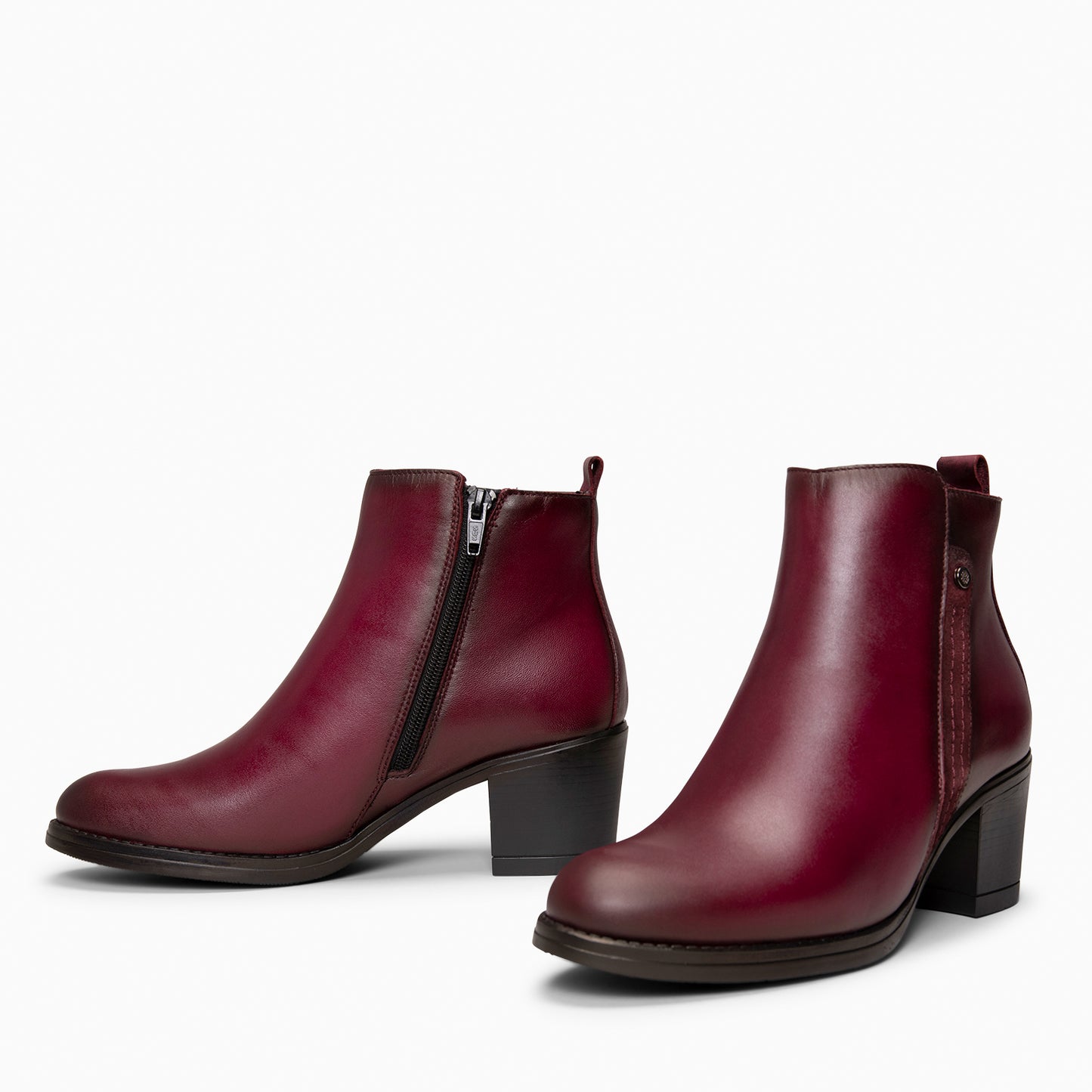 MONTSE – Botin de tacón ancho de piel BURDEOS