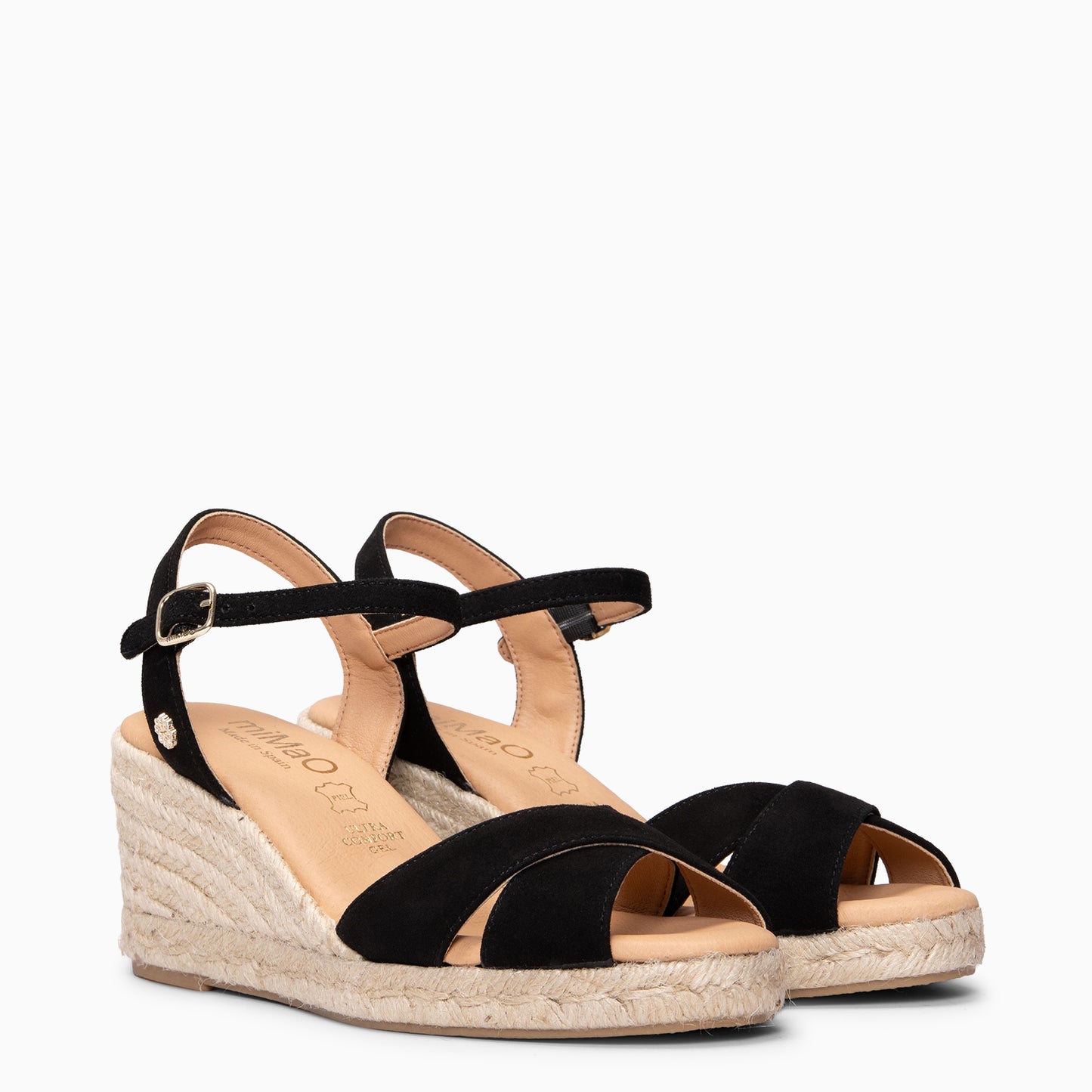 CALPE - Cuña de yute artesanal con tiras cruzadas NEGRO