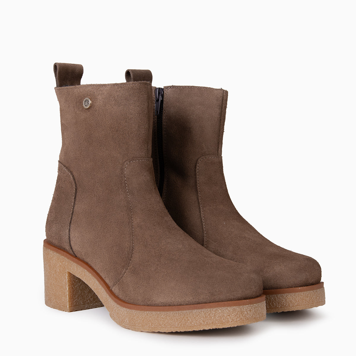 PETRA - Botines de tacón de piel hidrofugada TAUPE