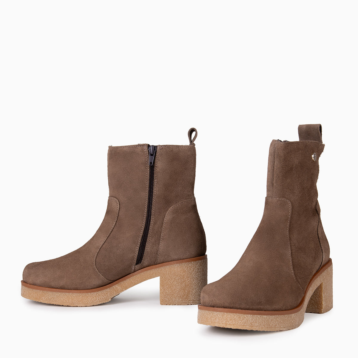 PETRA - Botines de tacón de piel hidrofugada TAUPE