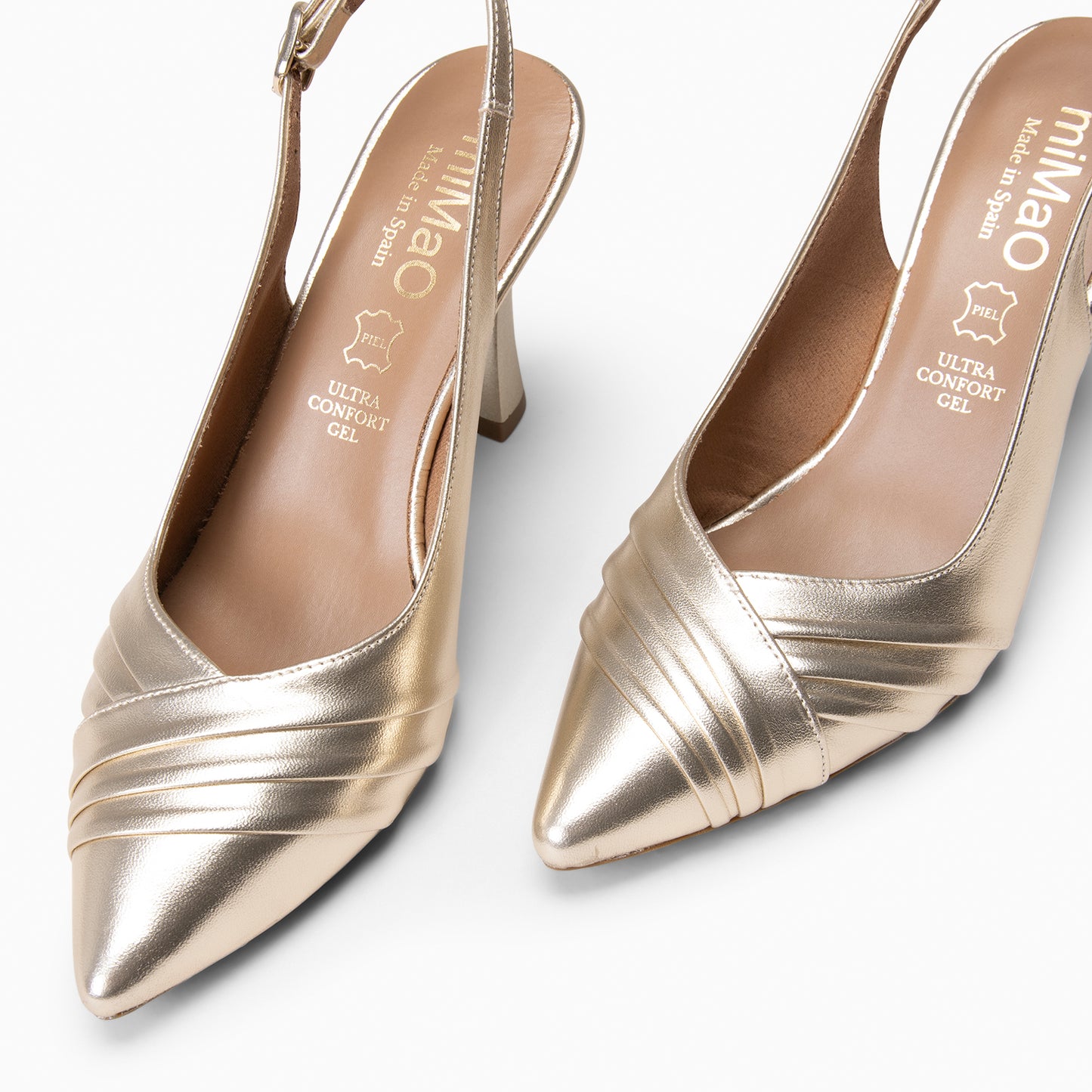 CARLA– Zapato de tacón alto destalonado PLATINO