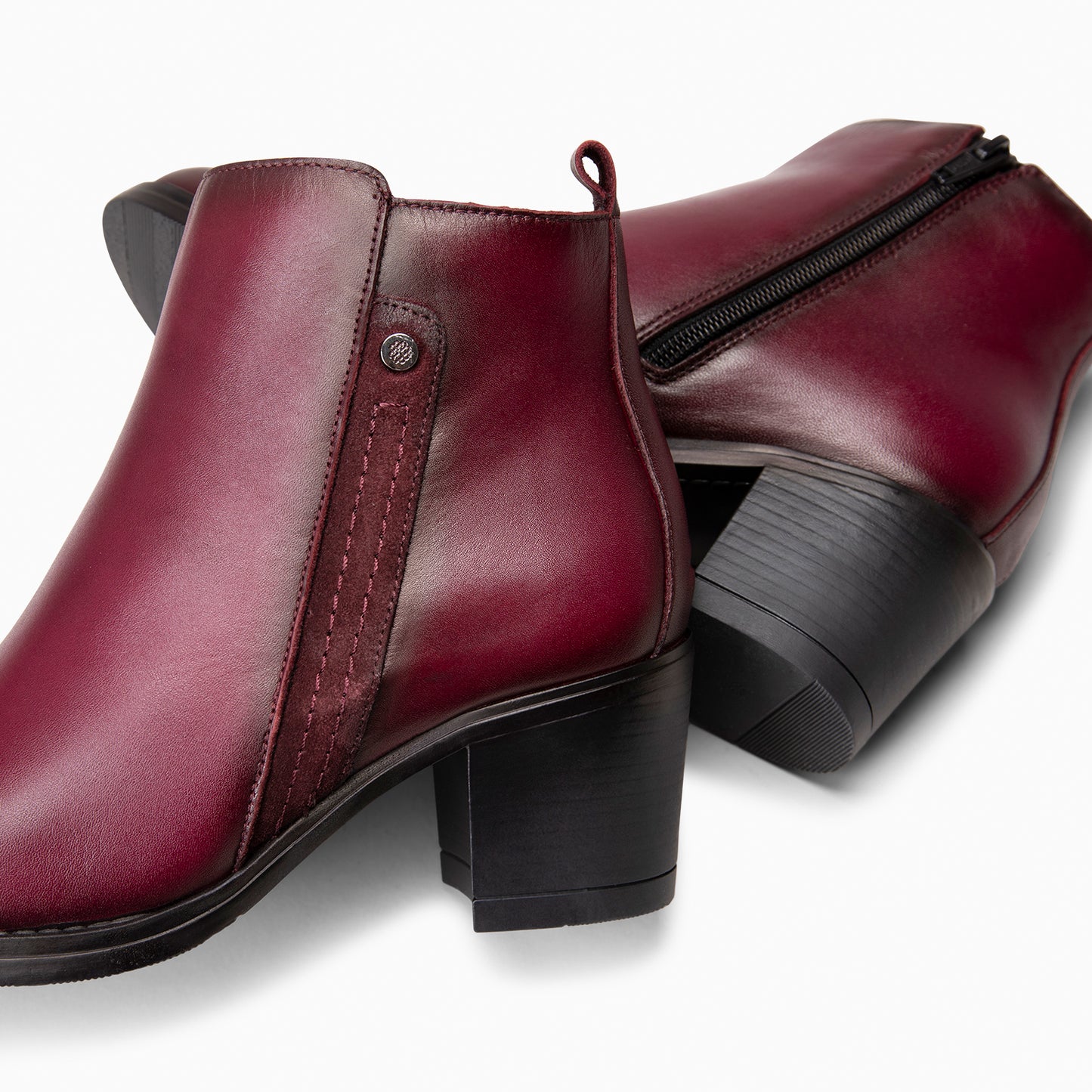 MONTSE – Botin de tacón ancho de piel BURDEOS