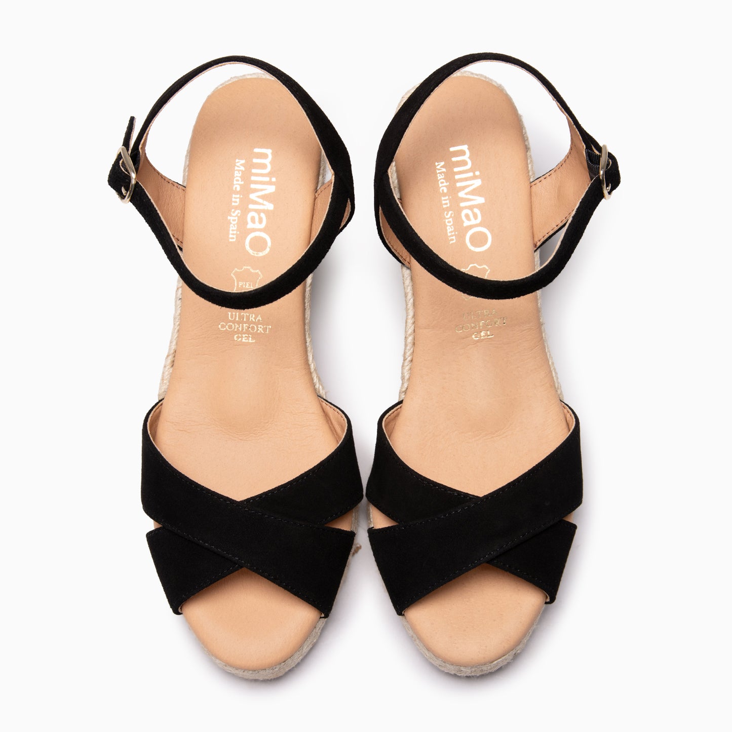 CALPE - Cuña de yute artesanal con tiras cruzadas NEGRO