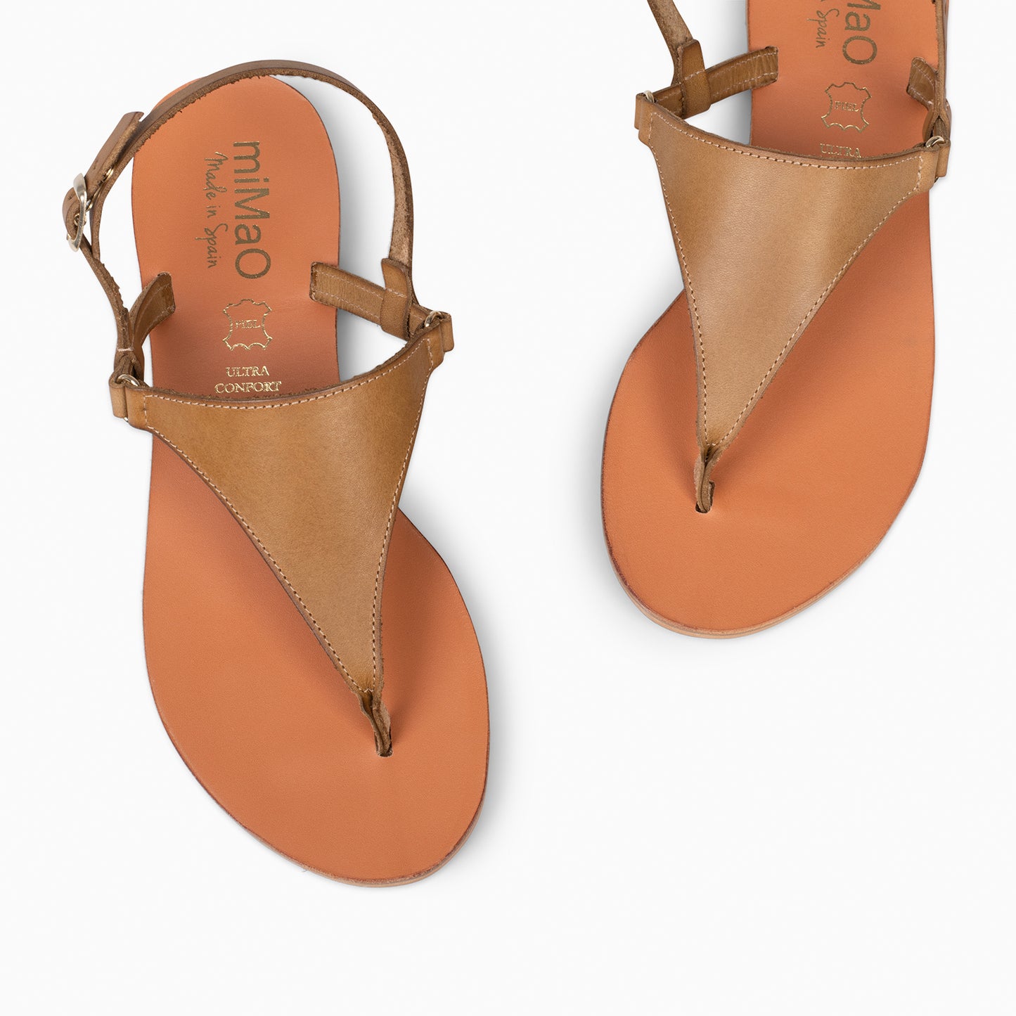 GAZANIA - Sandálias escravas femininas com fivela CAMEL 