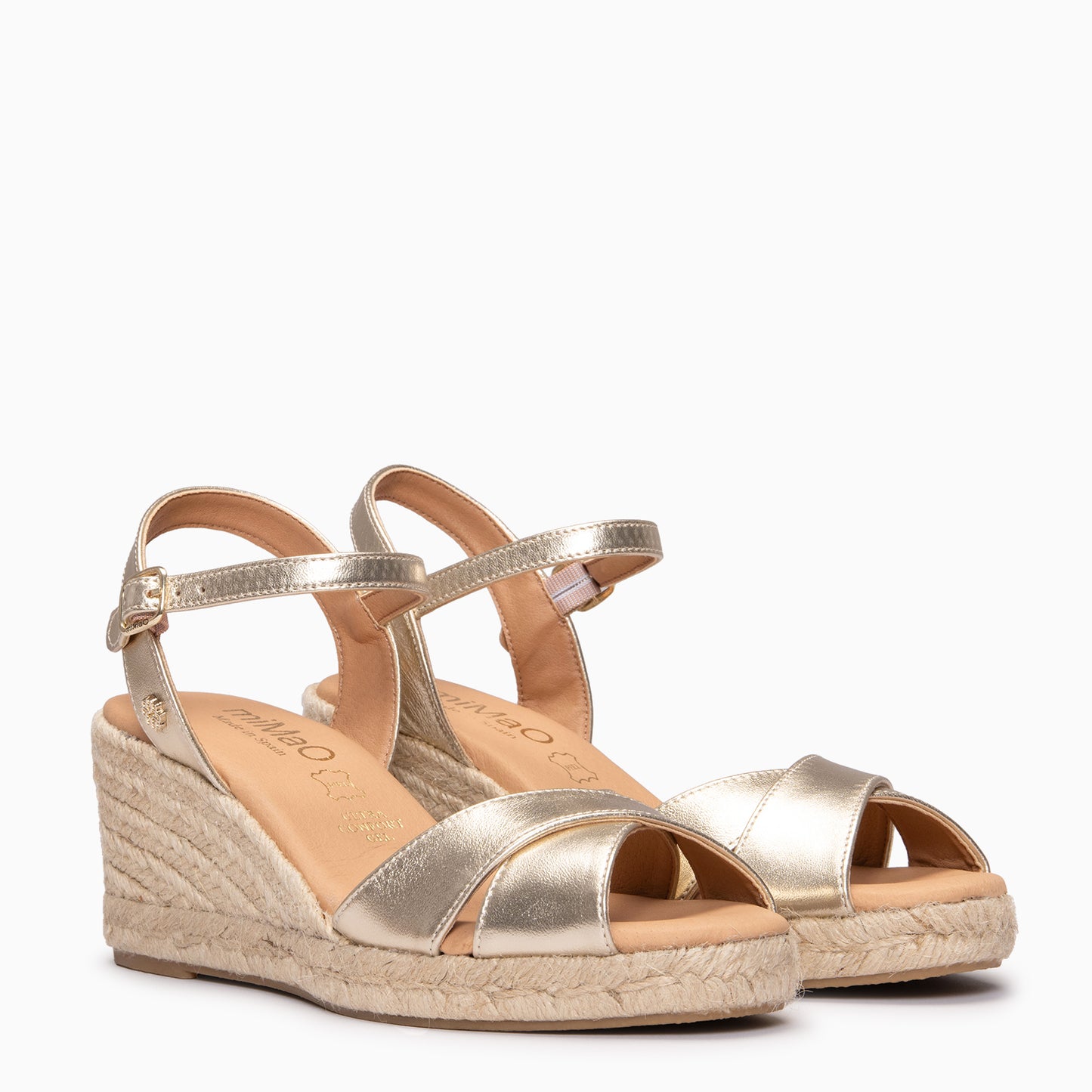 CALPE - Cuña de yute artesanal con tiras cruzadas PLATINO