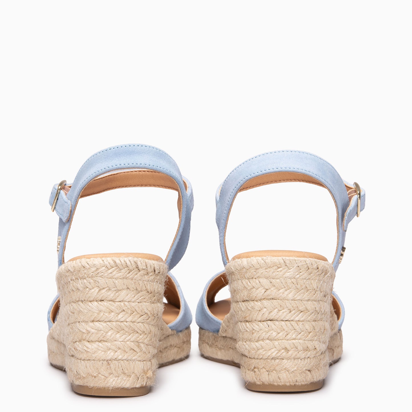 CALPE - Cuña de yute artesanal con tiras cruzadas CELESTE