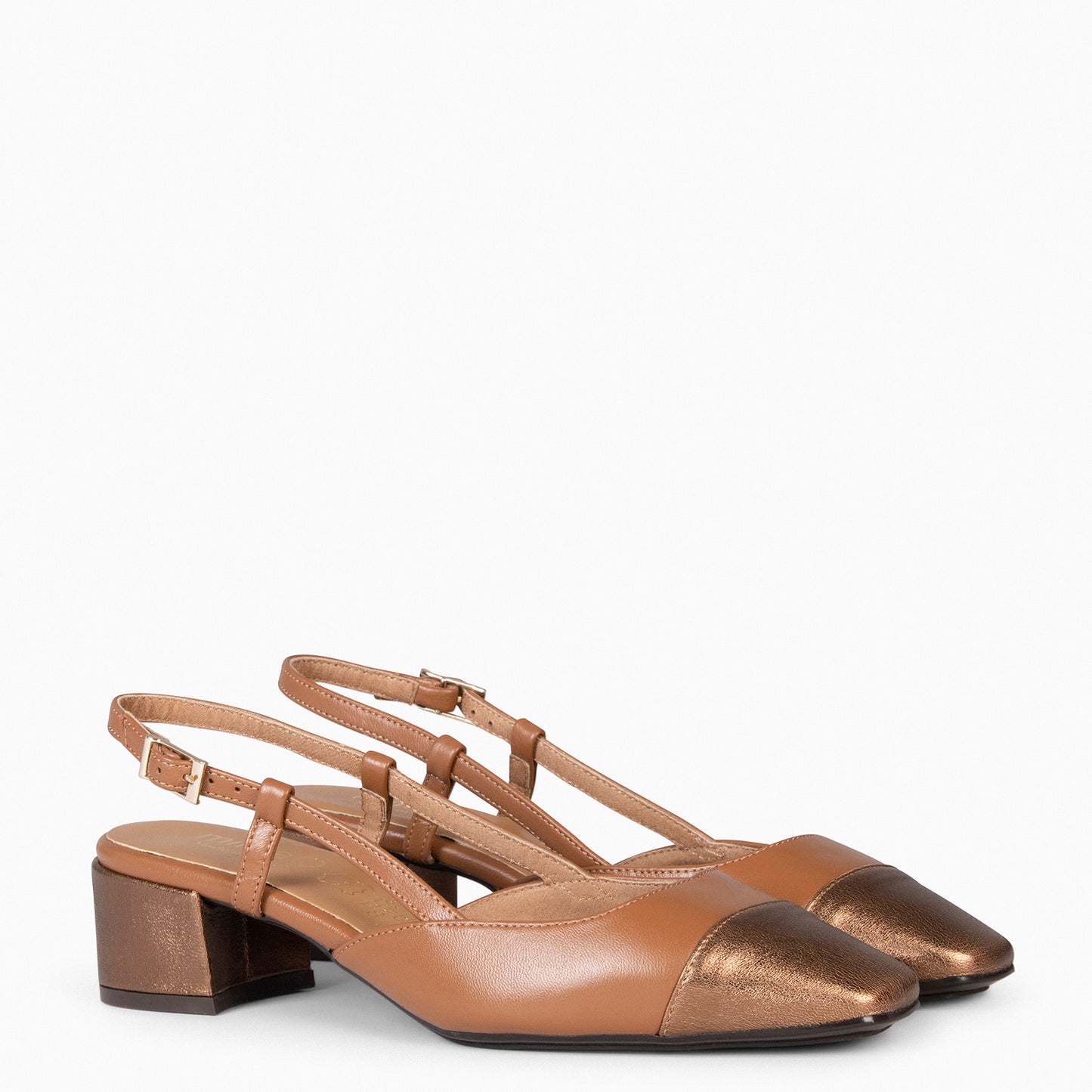 AUDREY - Ballerines slingback bicolores à talon LEATHERCOBRE