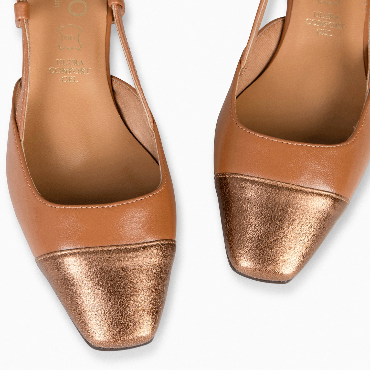 AUDREY - Ballerines slingback bicolores à talon LEATHERCOBRE