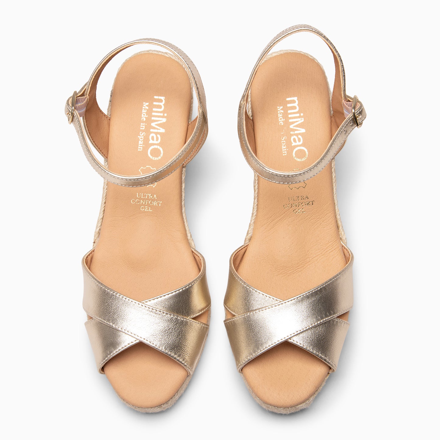 CALPE - Cuña de yute artesanal con tiras cruzadas PLATINO