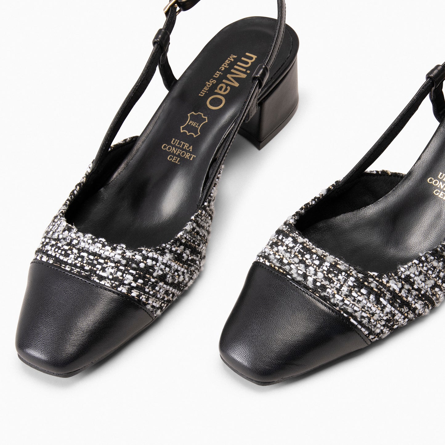 AUDREY - Manoletinas destalonadas Bicolor con tacón  TWEED NEGRO