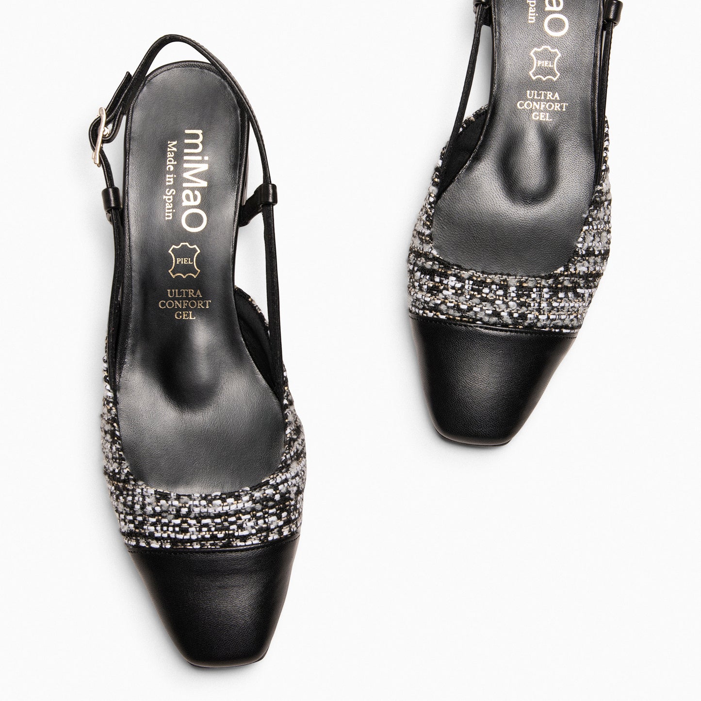 AUDREY - Manoletinas destalonadas Bicolor con tacón  TWEED NEGRO