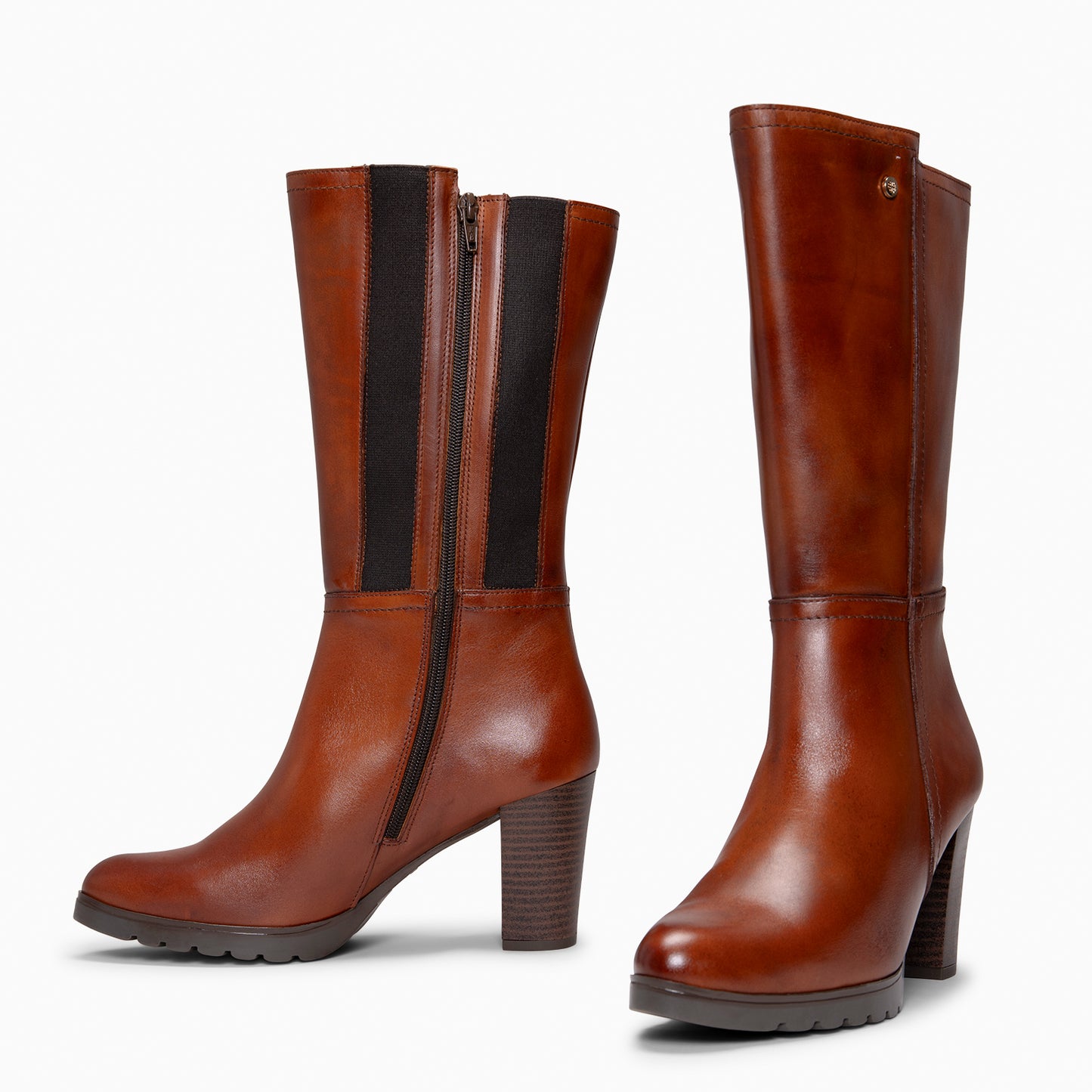 ARIANA XL – Botas de tacón y plataforma altas en piel MARRON