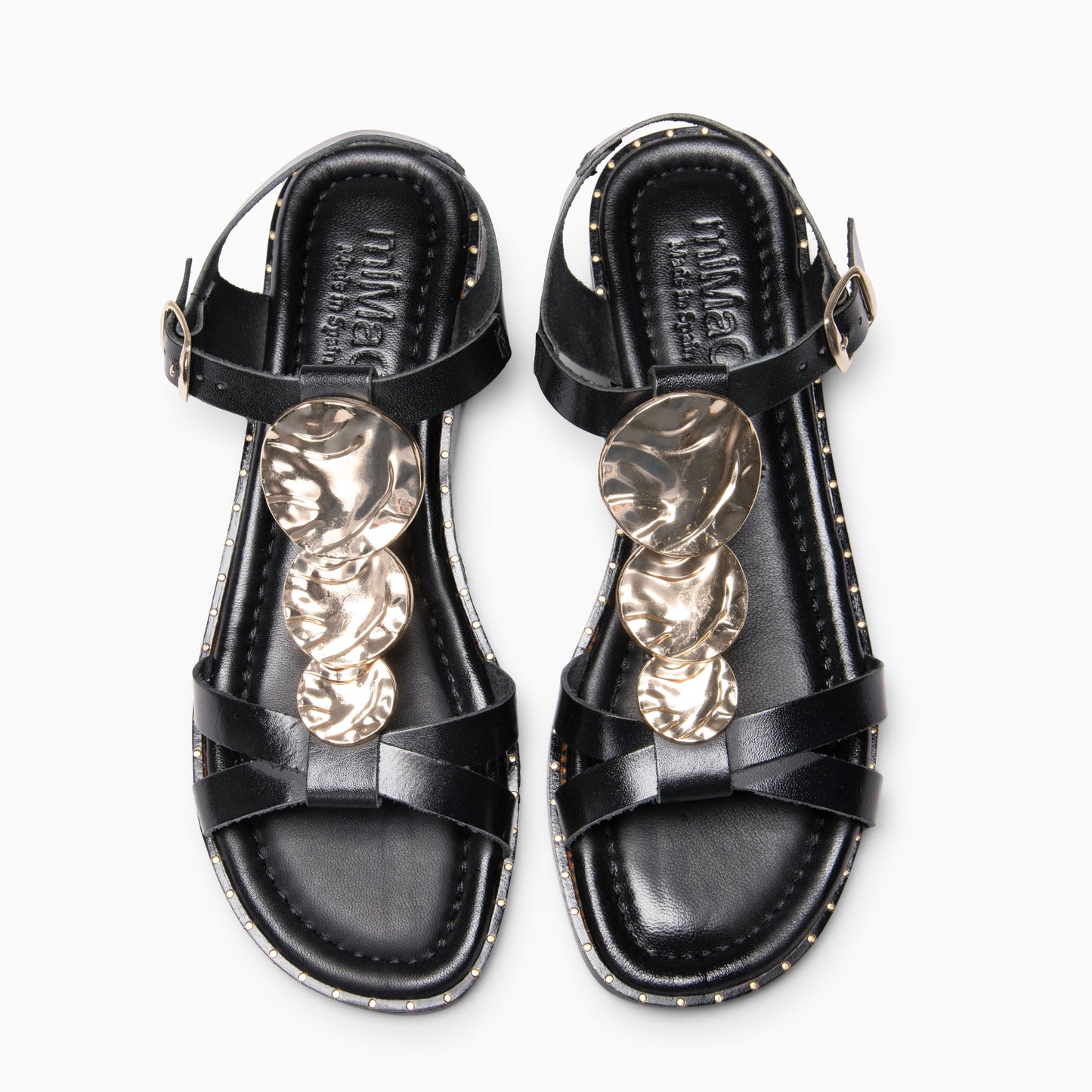 THALIA - Sandalias de piel planas NEGRO