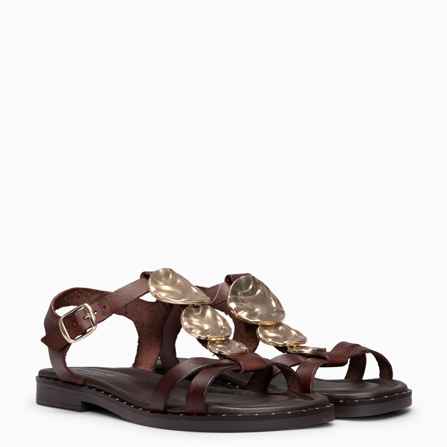 THALIA - Sandalias de piel planas MARRON