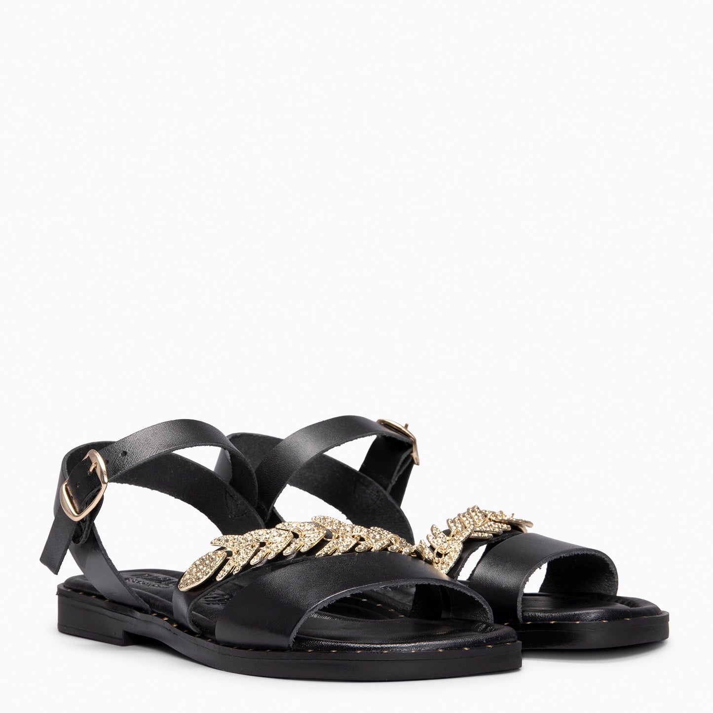 THEMIS - Sandalias planas de cuero  NEGRO