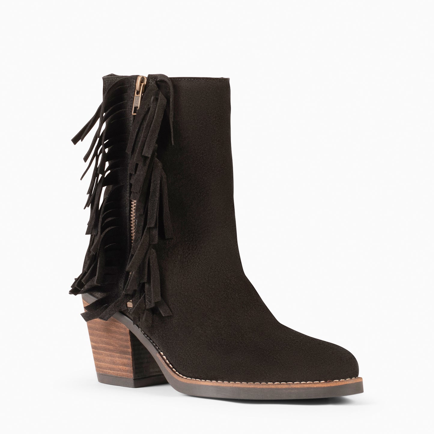 BOHO – Botines Estilo Cowboy con Flecos NEGRO