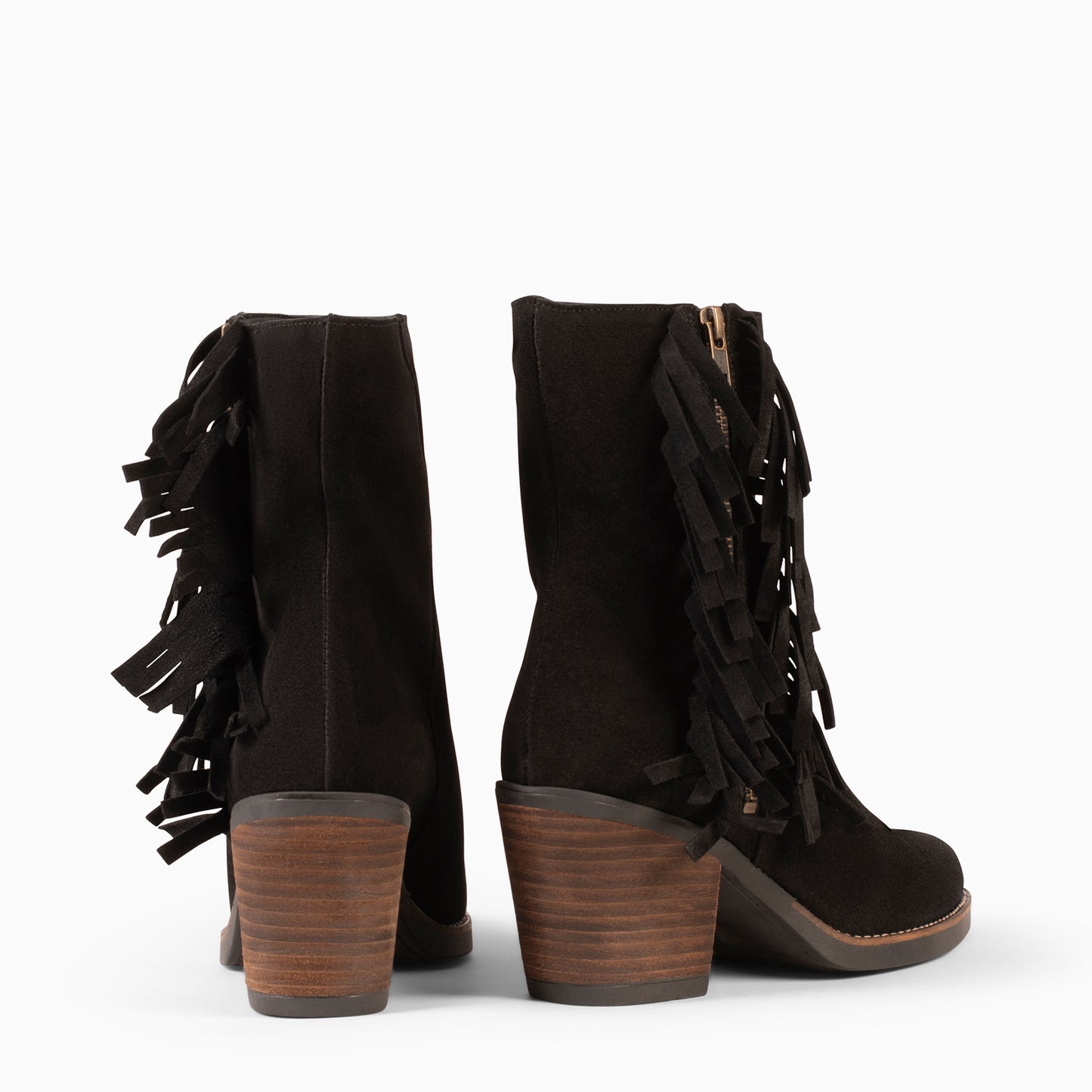 BOHO – Botines Estilo Cowboy con Flecos NEGRO