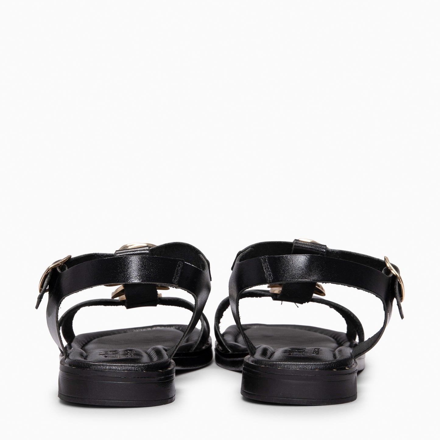 THALIA - Sandalias de piel planas NEGRO