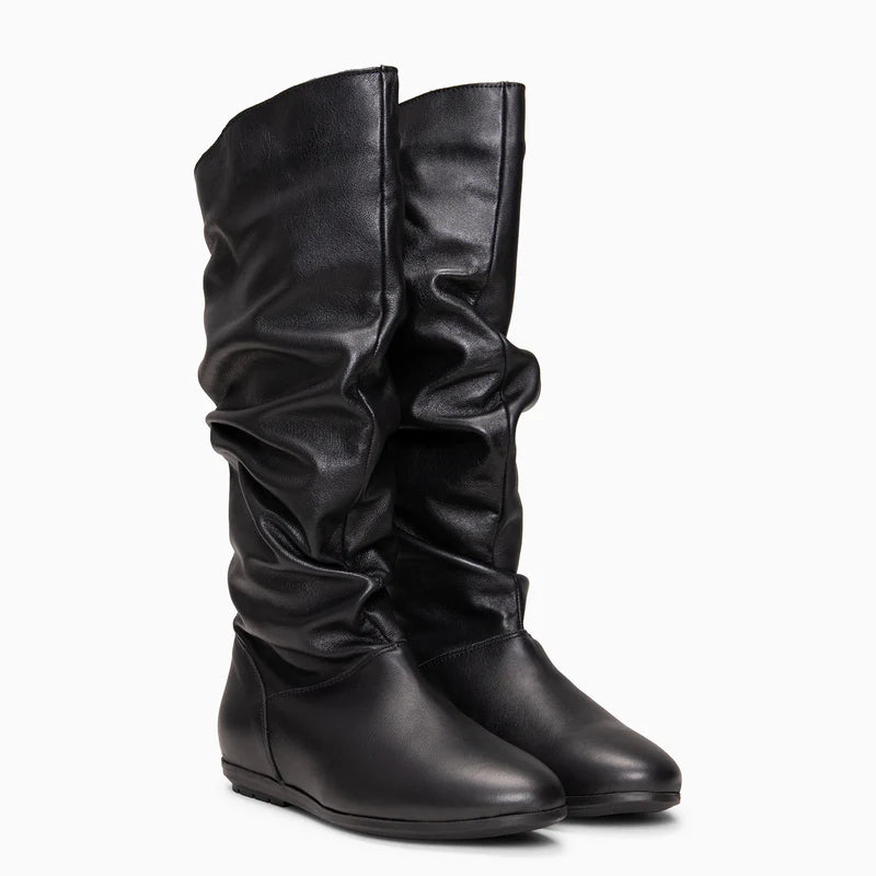 FIONA - Botas arrugadas de piel NEGRO