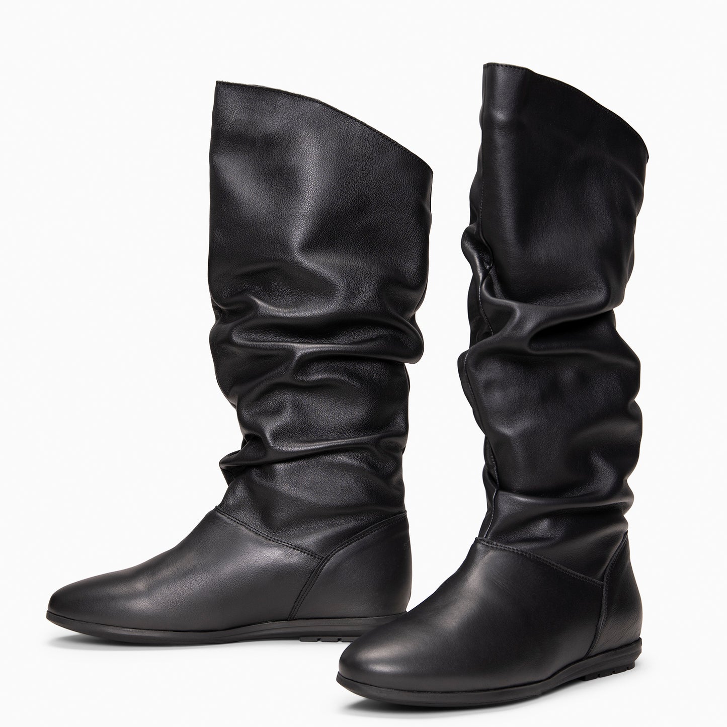 FIONA - Botas arrugadas de piel NEGRO