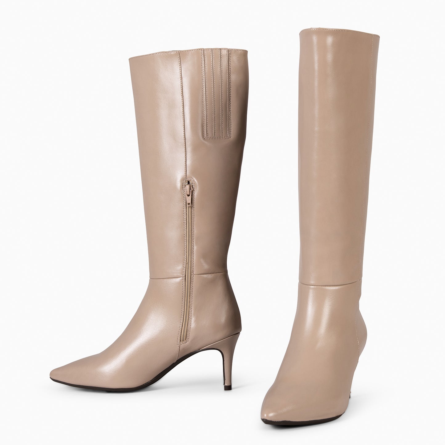 MANHATTAN – Botas de couro com salto fino TAUPE