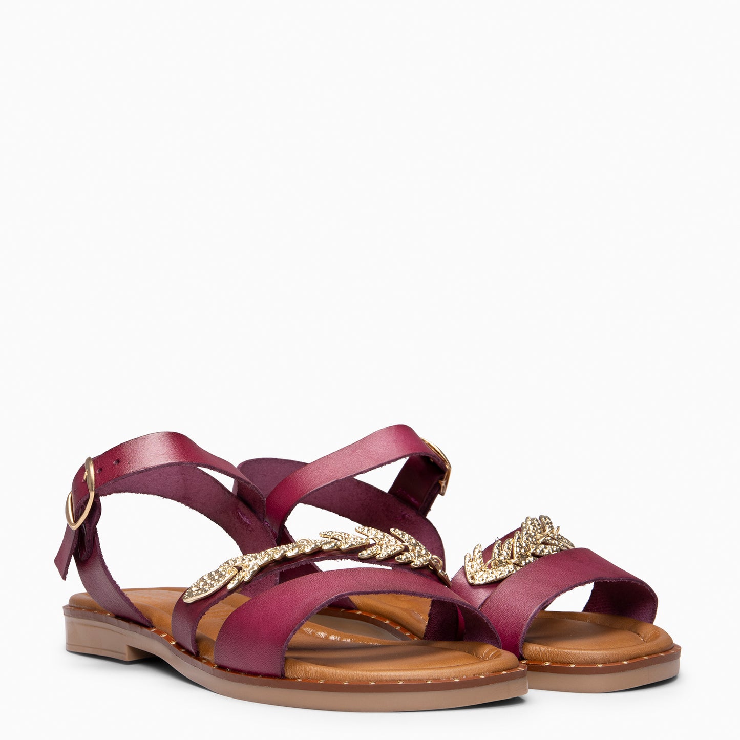 THEMIS - Sandalias planas de cuero VINO
