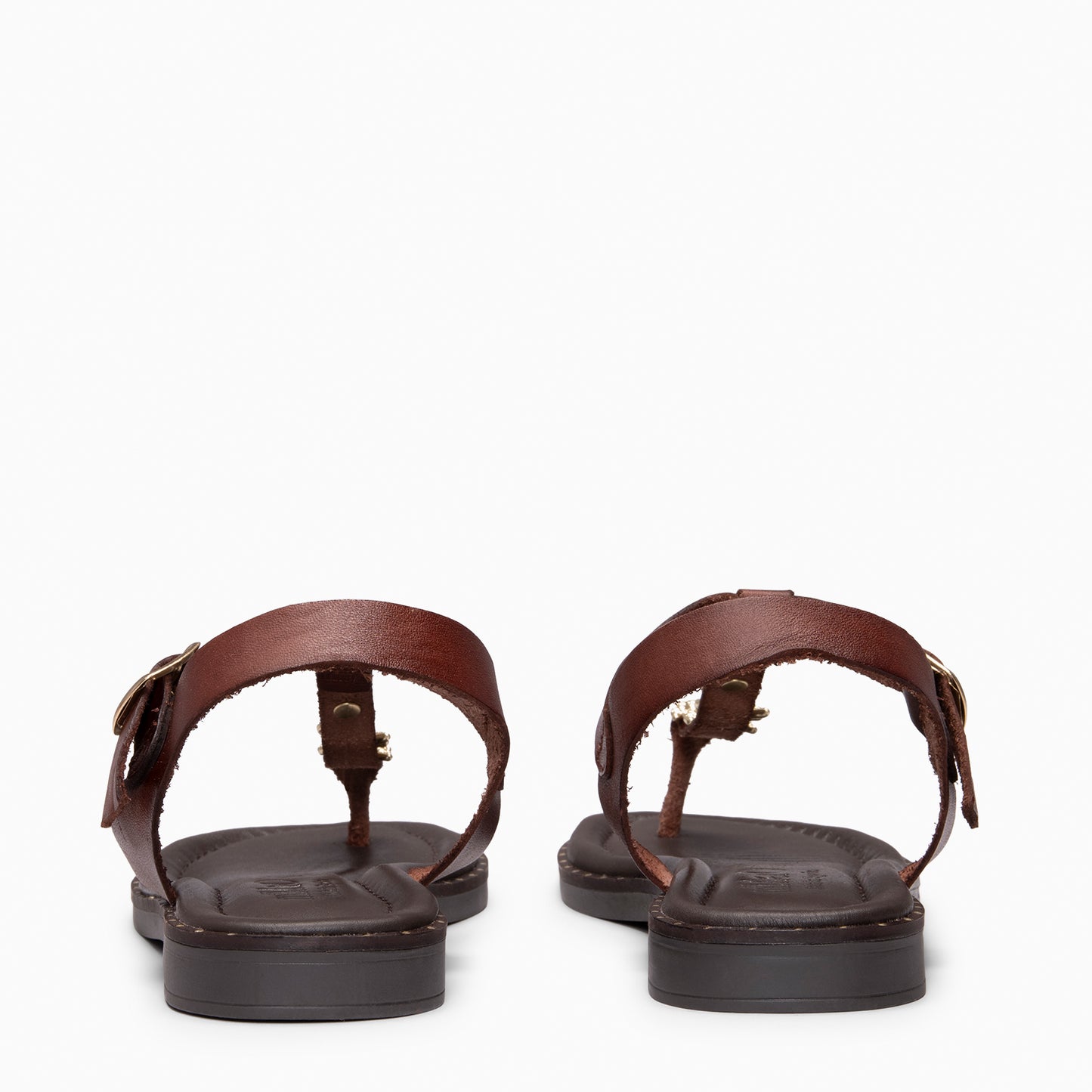 CIRCE - Sandalia plana de piel MARRON