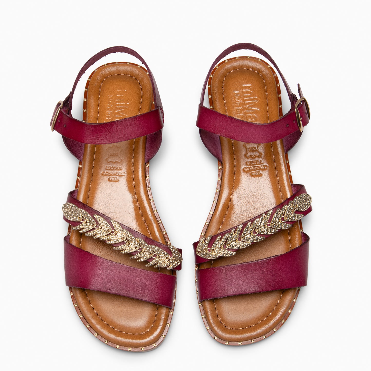 THEMIS - Sandalias planas de cuero VINO