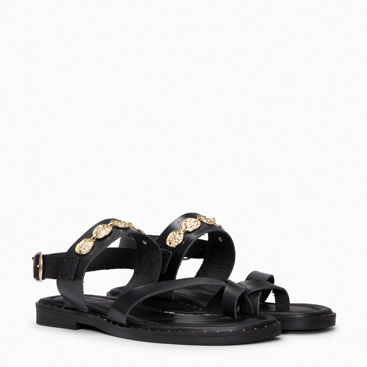 HERA - Sandalias planas de piel NEGRO
