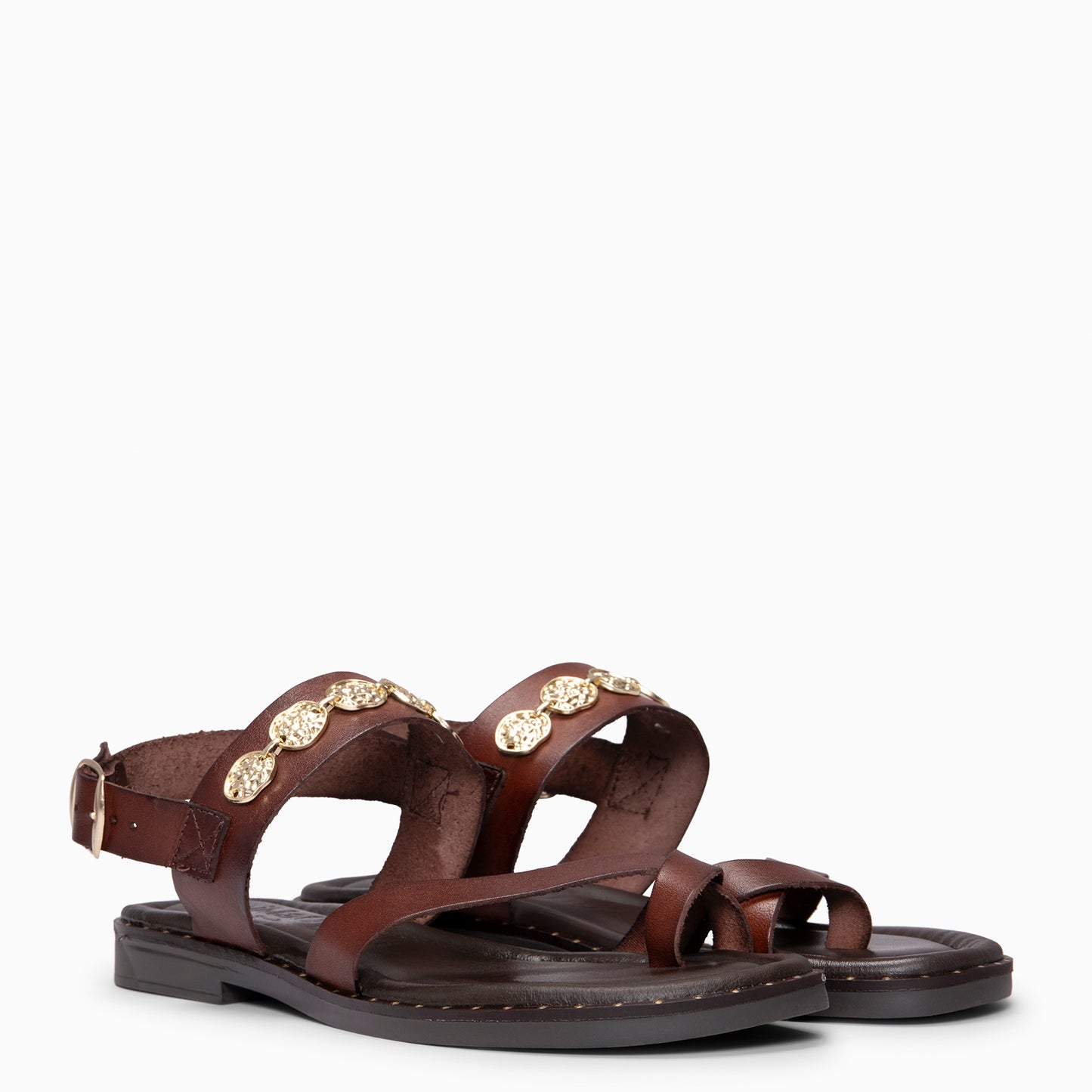 HERA - Sandalias planas de piel MARRON